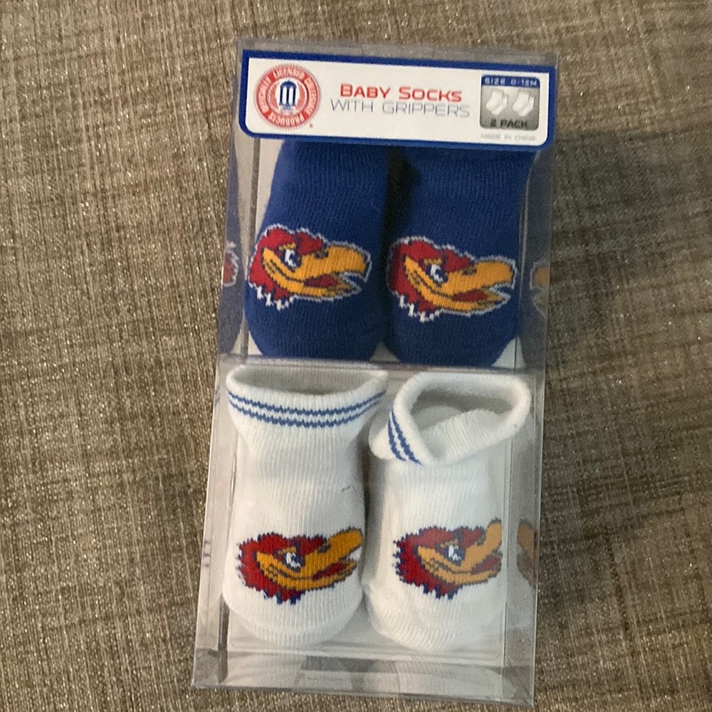 New in the box University of Kansa baby socks
